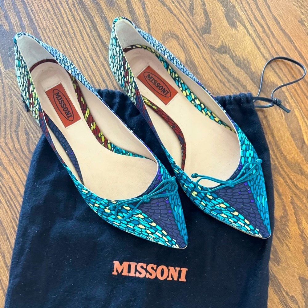 Missoni Silk Printed w Calskin Leather  Ballet Flats